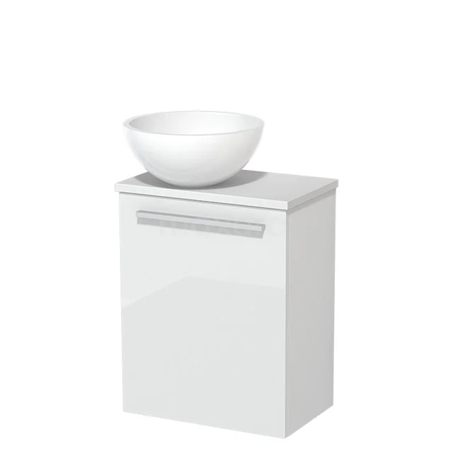 Toiletmeubel met waskom | 41 cm Hoogglans wit Vlak front Hoogglans wit Mineraalmarmer waskom Mat wit blad TMK10-05442