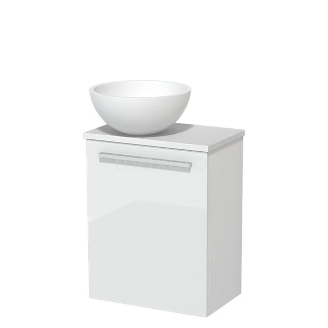 Toiletmeubel met waskom | 41 cm Hoogglans wit Vlak front Mat wit Solid surface waskom Mat wit blad TMK10-05443