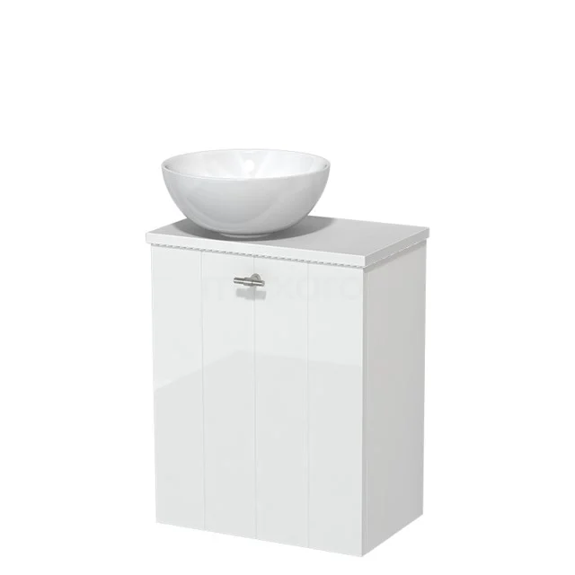 Toiletmeubel met waskom | 41 cm Hoogglans wit Lamel front Hoogglans wit Keramiek waskom Mat wit blad TMK10-00818