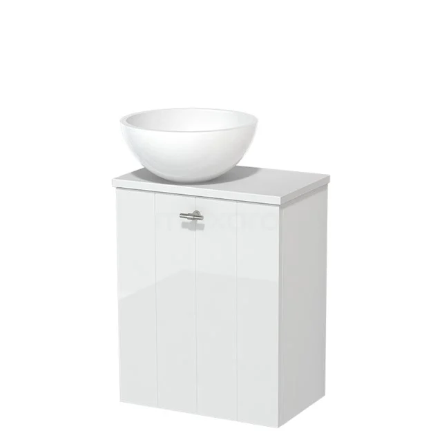 Toiletmeubel met waskom | 41 cm Hoogglans wit Lamel front Hoogglans wit Mineraalmarmer waskom Mat wit blad TMK10-05447