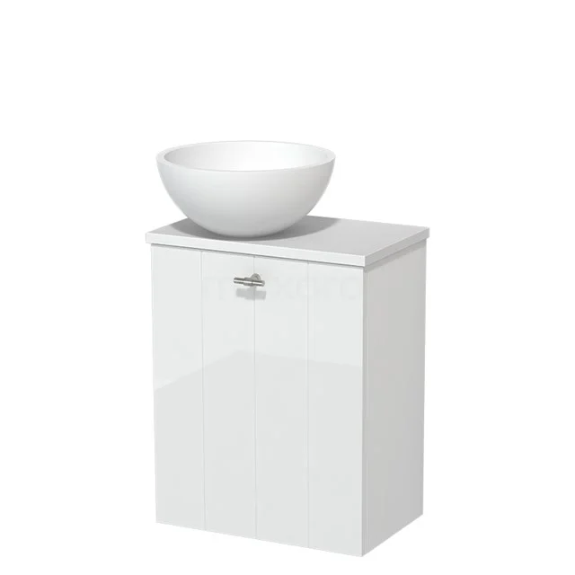 Toiletmeubel met waskom | 41 cm Hoogglans wit Lamel front Mat wit Solid surface waskom Mat wit blad TMK10-05448