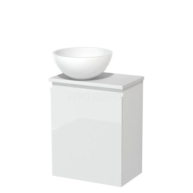 Toiletmeubel met Waskom Mineraalmarmer Modulo Hoogglans Wit Greeploos 41 cm Mat Wit Blad TMK10-00825