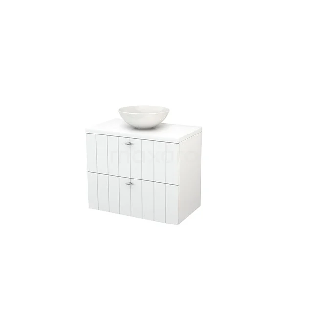 White hanging bathroom unit with two drawers and a round countertop basin, made of high-quality ribbed materials.