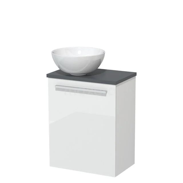 Toiletmeubel met waskom | 41 cm Hoogglans wit Vlak front Hoogglans wit Keramiek waskom Donkergrijs blad TMK10-00833