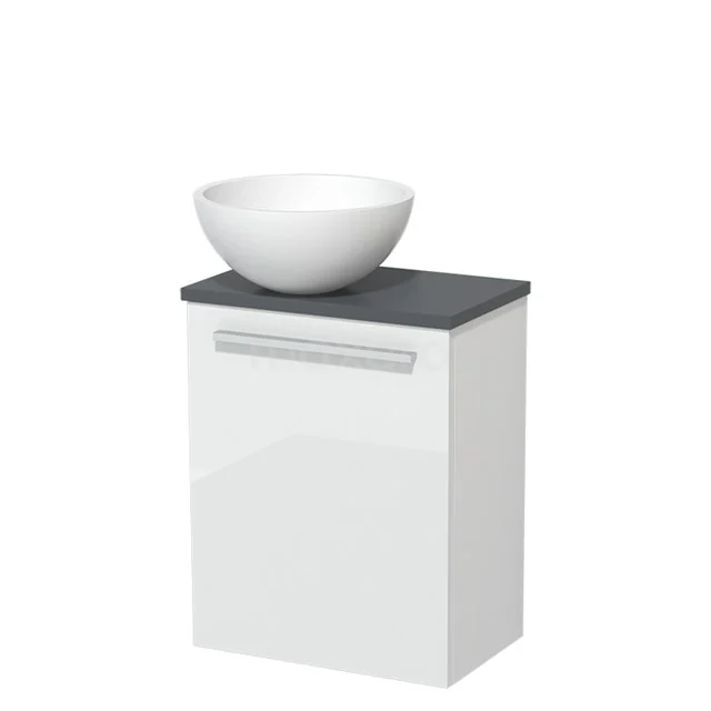 Toiletmeubel met waskom | 41 cm Hoogglans wit Vlak front Mat wit Solid surface waskom Donkergrijs blad TMK10-05463