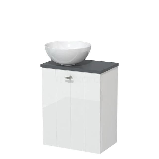 Toiletmeubel met waskom | 41 cm Hoogglans wit Lamel front Hoogglans wit Keramiek waskom Donkergrijs blad TMK10-05465