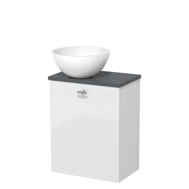 Toiletmeubel met waskom | 41 cm Hoogglans wit Lamel front Hoogglans wit Mineraalmarmer waskom Donkergrijs blad TMK10-05467