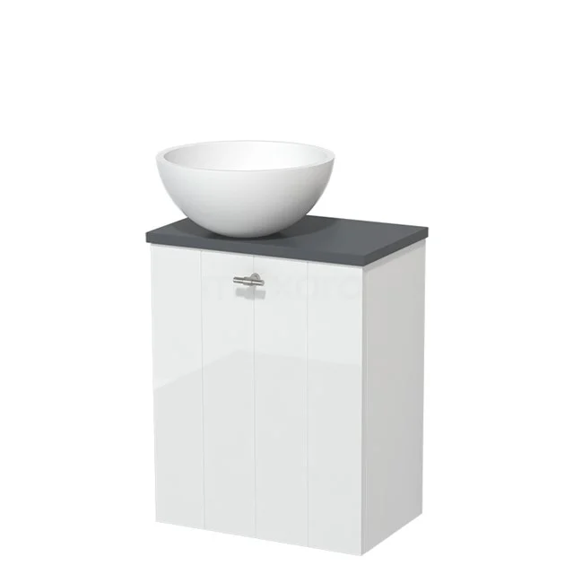 Toilet unit with countertop wash basin | 41 cm High-gloss white Lamel front Matte white Solidtop wash basin Dark grey worktop TMK10-05468