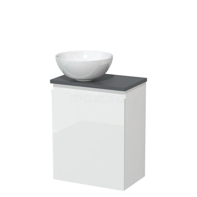 Toilet unit with wash basin | 41 cm High-gloss white Handleless front High-gloss white Ceramic countertop wash basin Dark grey worktop TMK10-05470