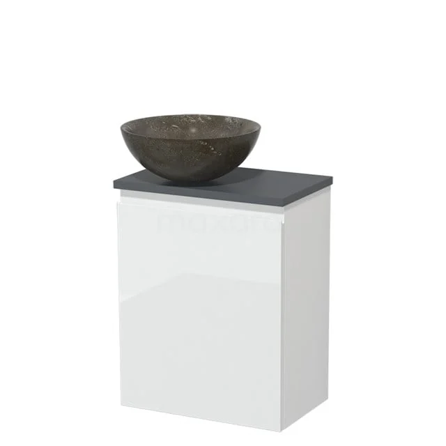 Toiletmeubel met waskom | 41 cm Hoogglans wit Greeploos front Blue stone Natuursteen waskom Donkergrijs blad TMK10-05471