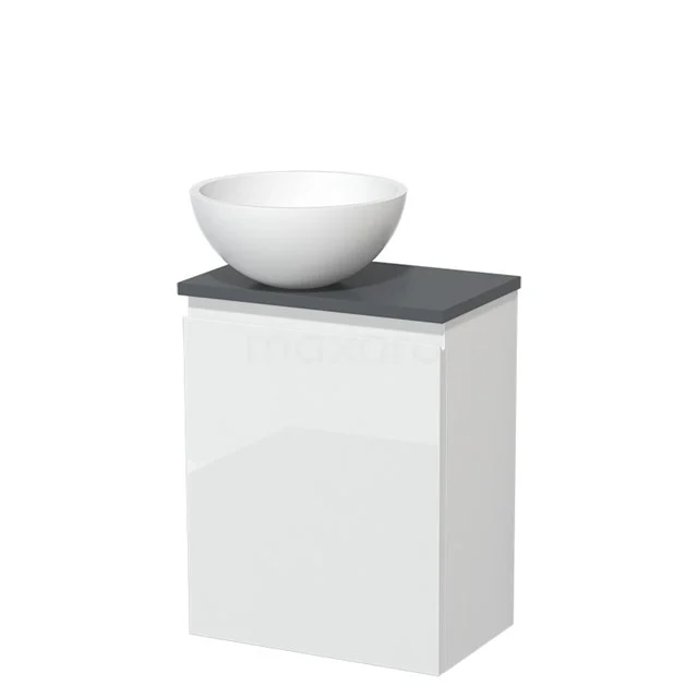 Toiletmeubel met waskom | 41 cm Hoogglans wit Greeploos front Mat wit Solid surface waskom Donkergrijs blad TMK10-05473