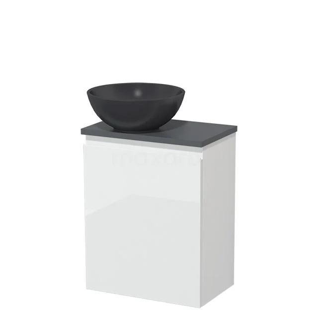 Countertop wash basin | 41 cm High-gloss white Handleless front Matte black Quartz wash basin Dark grey worktop TMK10-05474