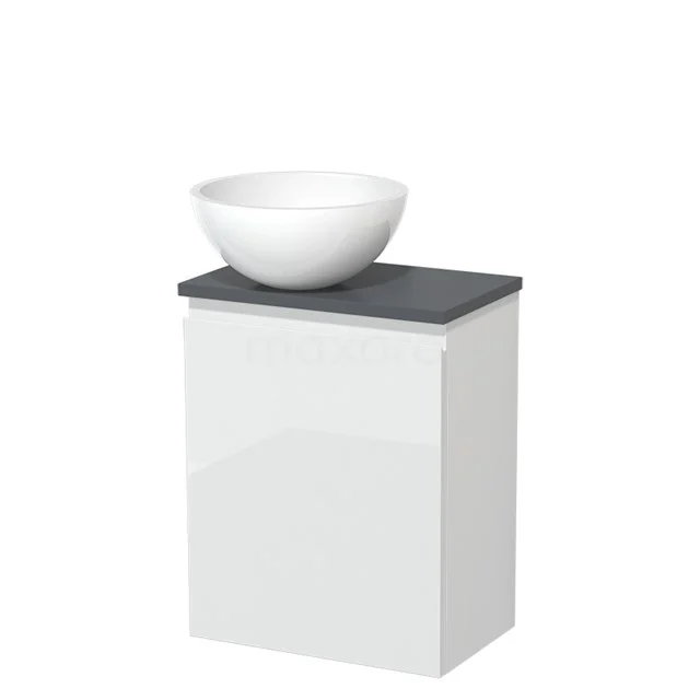 Toilet unit with countertop wash basin | 41 cm High-gloss white Handleless front High-gloss white Mineral marble countertop wash basin Dark grey worktop TMK10-05477