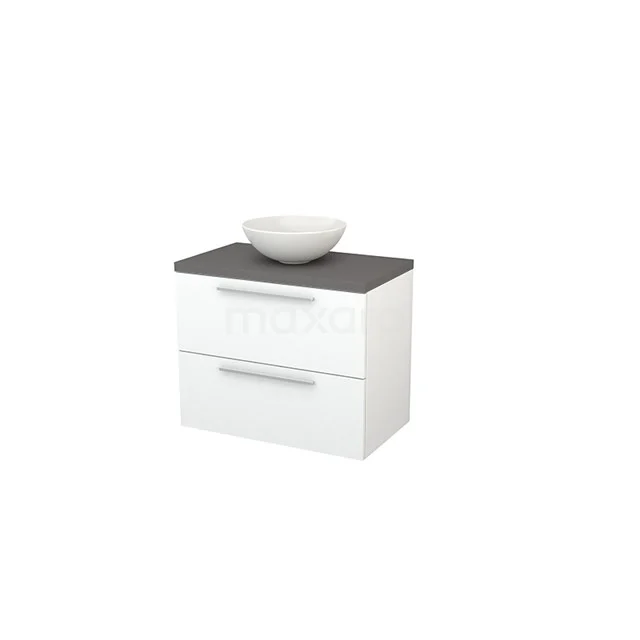 White hanging bathroom unit with two drawers, anthracite worktop and modern countertop wash basin, ideal for stylish bathroom design.