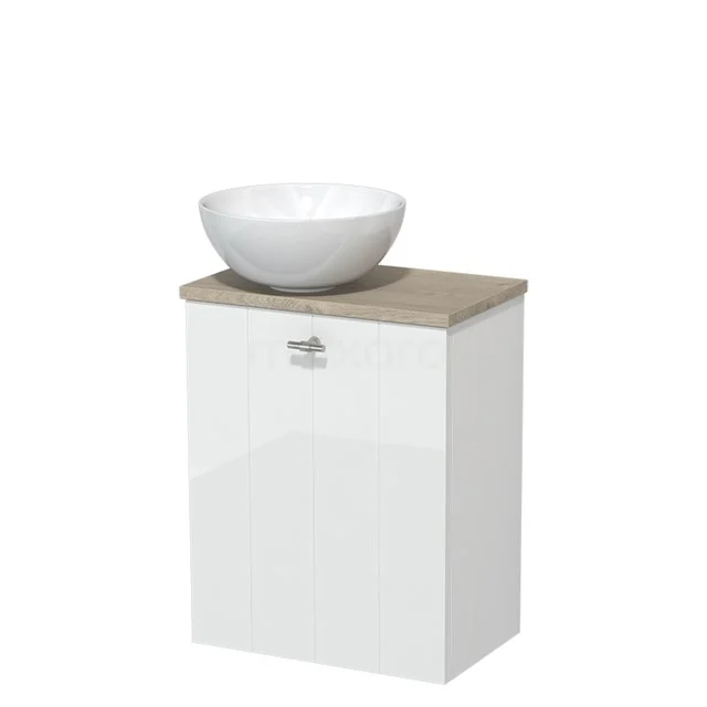 Toiletmeubel met Waskom Keramiek Modulo Hoogglans Wit Lamel 41 cm Lichtgrijs Eiken Blad TMK10-05525