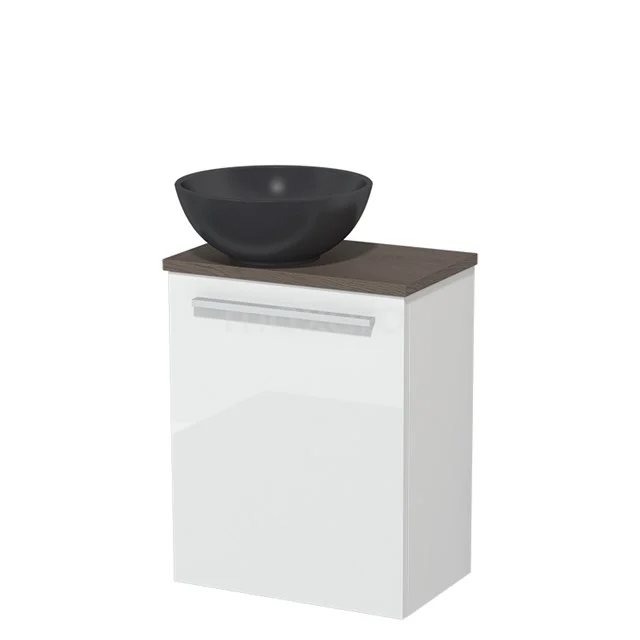 Toilet unit with countertop wash basin | 41 cm High-gloss white Flat front Matte black Quartz wash basin Dark brown oak worktop TMK10-05544