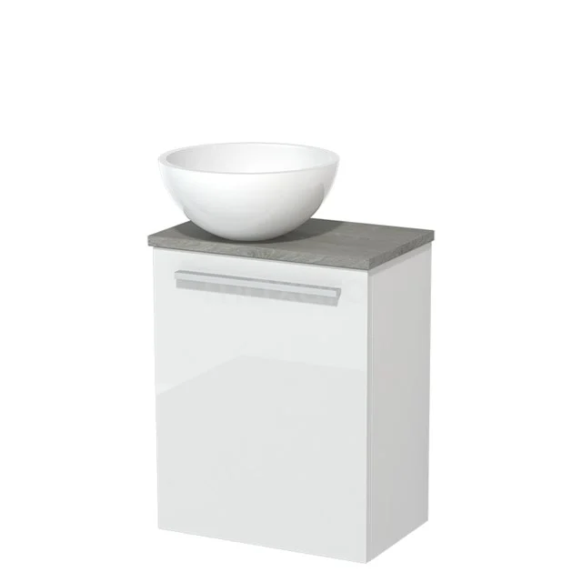 Toilet unit with wash basin | 41 cm Flat front High-gloss white Mineral marble basin Grey oak worktop TMK10-00975