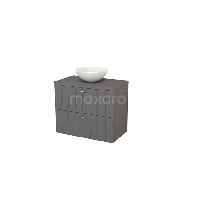 Modulo+ Plato Badkamermeubel voor waskom | 80 cm Basalt Lamel front Basalt blad 2 lades onder elkaar BMK001773