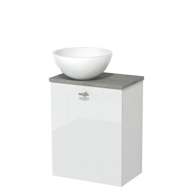 Toilet unit with countertop wash basin | 41 cm High-gloss white Lamel front High-gloss white Mineral marble countertop wash basin Grey oak worktop TMK10-00980