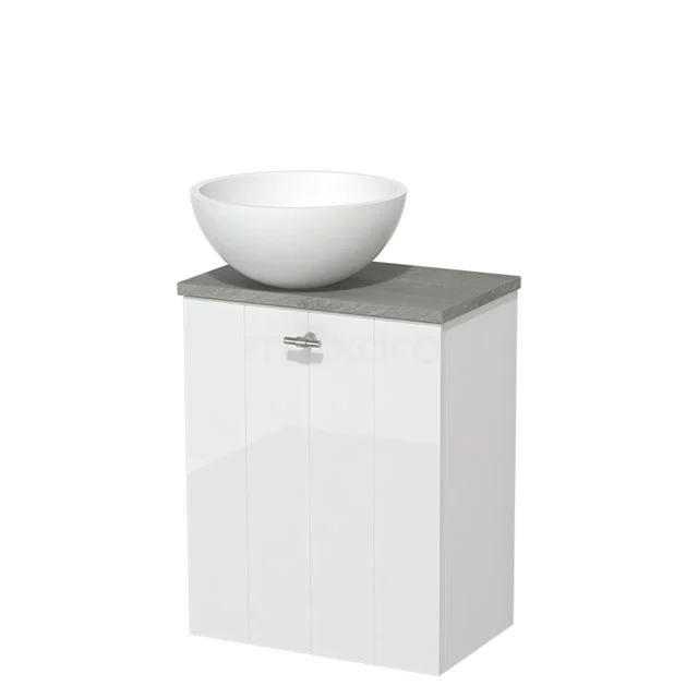 Toiletmeubel met Waskom Solid Surface Modulo Hoogglans Wit Lamel 41 cm Grijs Eiken Blad TMK10-00981