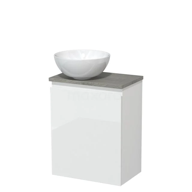 Toilet unit with countertop wash basin | 41 cm High-gloss white Handleless front High-gloss white Ceramic basin Grey oak worktop TMK10-00988