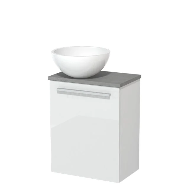 Toilet unit with wash basin | 41 cm High-gloss white Flat front High-gloss white Mineral marble countertop wash basin Light grey concrete worktop TMK10-05582