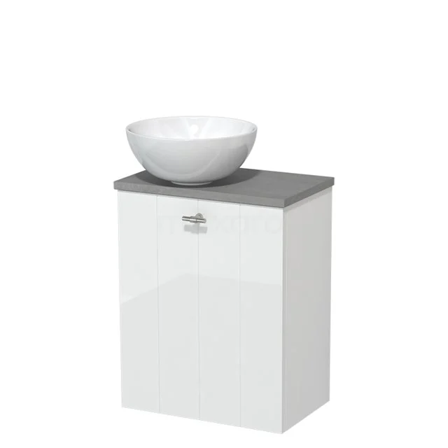 Toiletmeubel met waskom | 41 cm Hoogglans wit Lamel front Hoogglans wit Keramiek waskom Lichtgrijs beton blad TMK10-00998