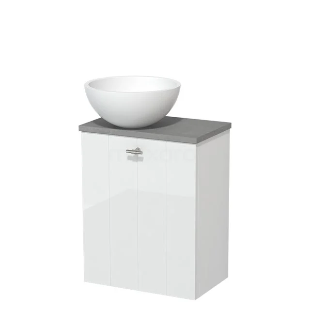 Toilet unit with countertop wash basin | 41 cm High-gloss white Lamel front Matte white Solid surface wash basin Light grey concrete worktop TMK10-05588