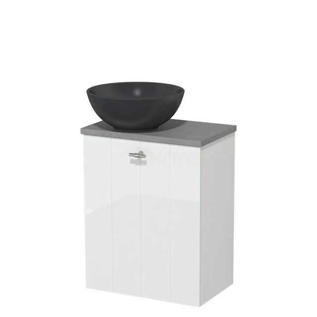 Countertop wash basin | 41 cm High-gloss white Lamel fronts Matte black Quartz wash basin Light grey concrete worktop TMK10-05589