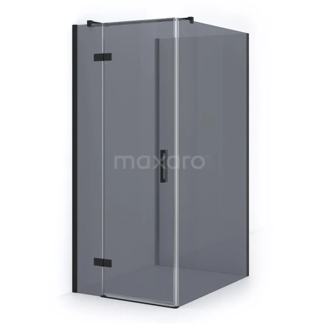 Pearl Shower enclosure | 120x90 cm Matte black Smoke glass Pivot door Rectangle CPHV-091263311M Modern black shower enclosure with frosted glass and corner door, ideal for a stylish bathroom upgrade.