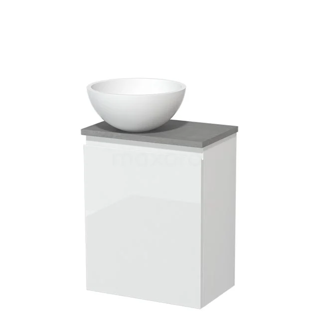 Toilet unit with wash basin | 41 cm High-gloss white Handleless front Matte white Solidtop wash basin Light grey concrete worktop TMK10-05593