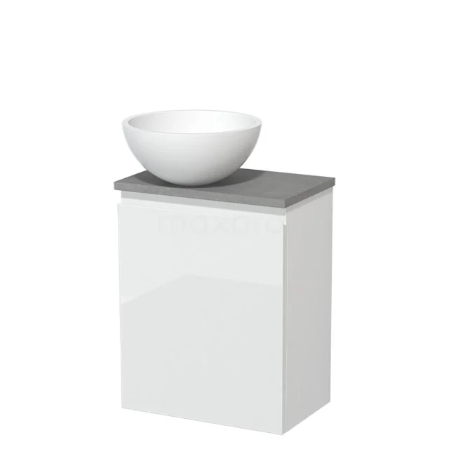 Toiletmeubel met Waskom Solid Surface Modulo Hoogglans Wit Greeploos 41 cm Lichtgrijs Beton Blad TMK10-01006