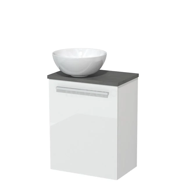 Toilet unit with wash basin | 41 cm Flat front Flat front High-gloss white Ceramic wash basin Dark grey concrete worktop TMK10-05600