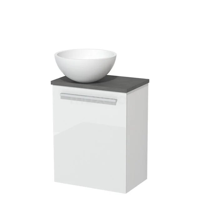 Toilet unit with wash basin | 41 cm High-gloss white Flat front Matte white Solidtop wash basin Dark grey concrete worktop TMK10-05603