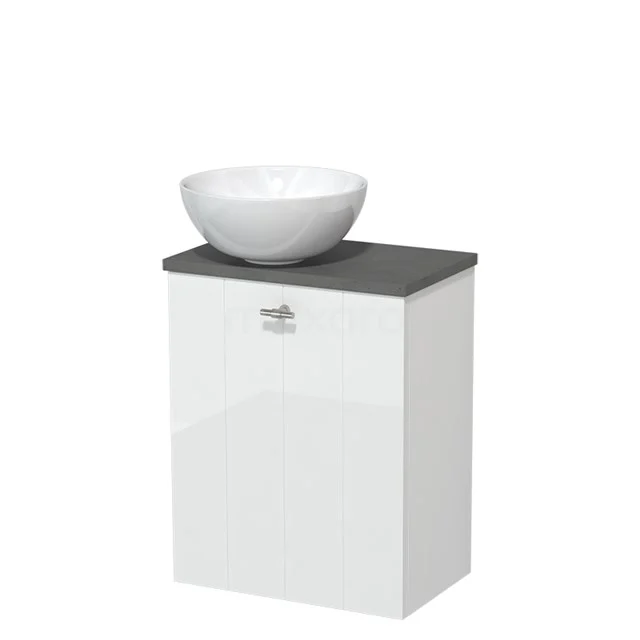 Toilet unit with countertop wash basin | 41 cm High-gloss white Lamel front High-gloss white Ceramic countertop wash basin Dark grey concrete worktop TMK10-05605