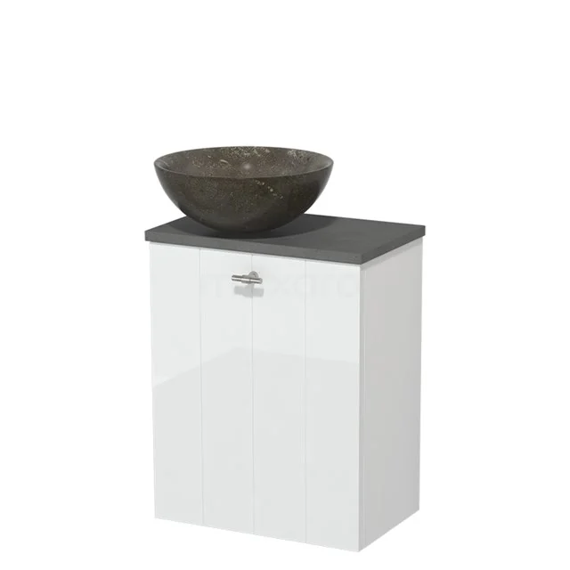 Toilet unit with countertop wash basin | 41 cm High-gloss white Lamel front Blue stone Natural stone countertop wash basin Dark grey concrete worktop TMK10-05606