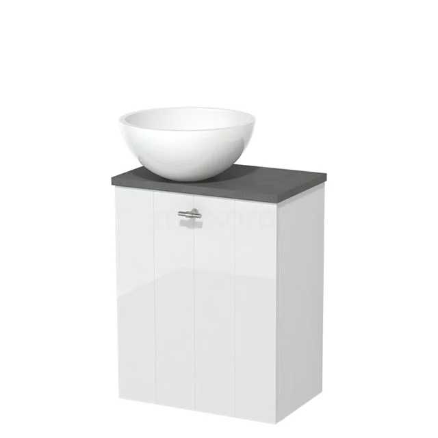 Toilet unit with countertop wash basin | 41 cm High-gloss white Lamel front High-gloss white Mineral marble countertop wash basin Dark grey concrete worktop TMK10-05607