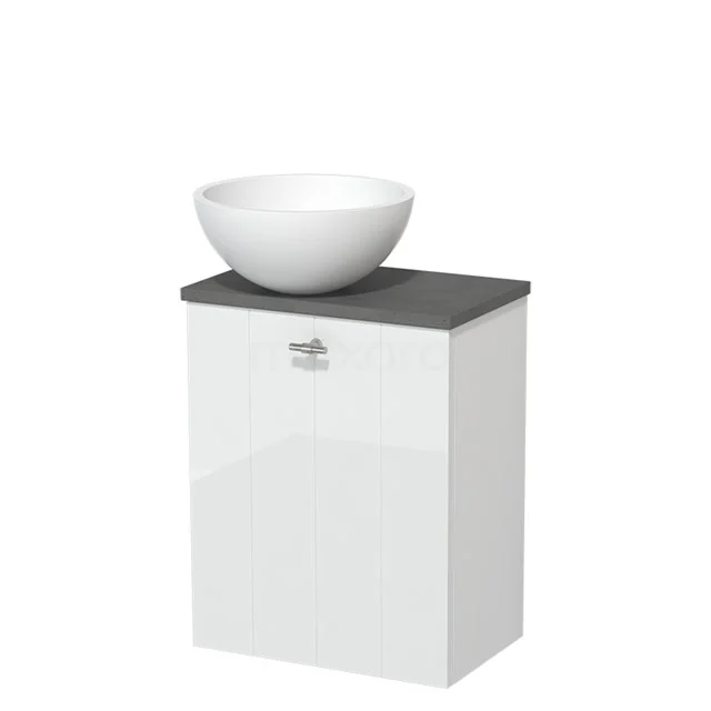 Toiletmeubel met waskom | 41 cm Hoogglans wit Lamel front Mat wit Solid surface waskom Donkergrijs beton blad TMK10-05608