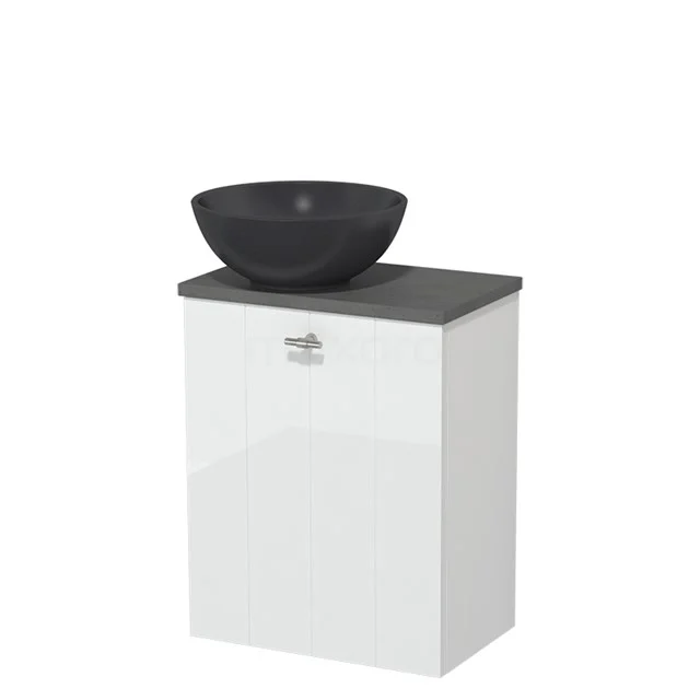 Countertop wash basin | 41 cm High-gloss white Lamel front Matte black Quartz wash basin Dark grey concrete fronts TMK10-05609
