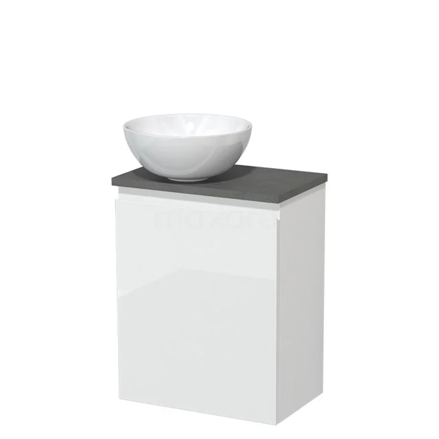 Toilet unit with countertop wash basin | 41 cm High-gloss white Handleless front High-gloss white Ceramic wash basin Dark grey concrete worktop TMK10-05610
