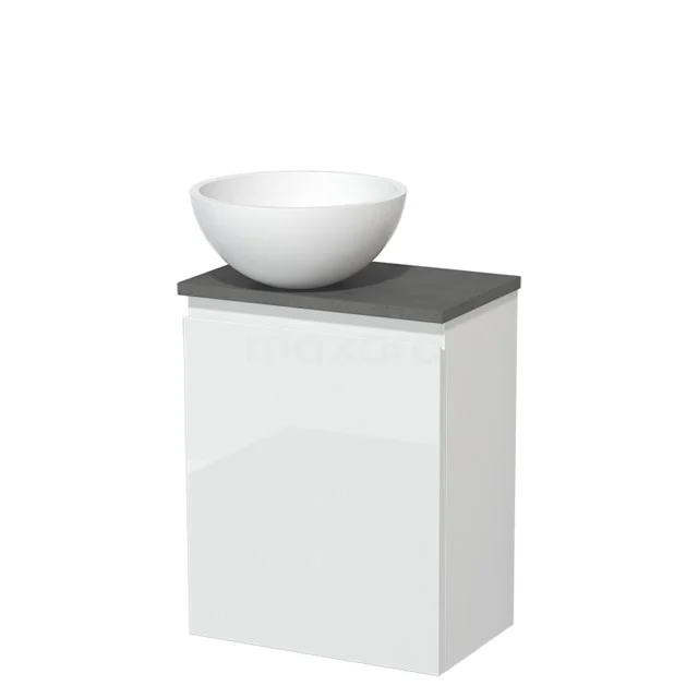 Toilet unit with countertop wash basin | 41 cm High-gloss white Handleless front Matte white Solid surface wash basin Dark grey concrete worktop TMK10-05613