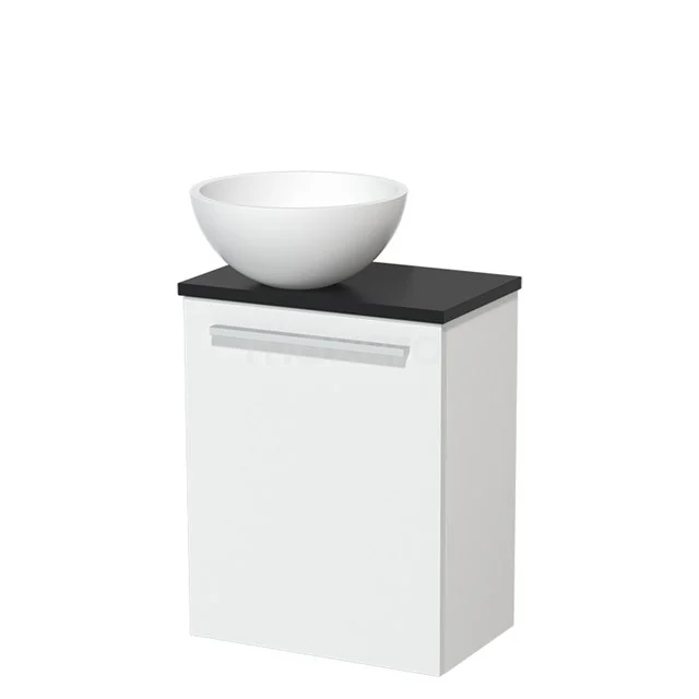 Toilet unit with wash basin | 41 cm Mat white Flat front Matte white Solid surface wash basin Matte black worktop TMK10-04694