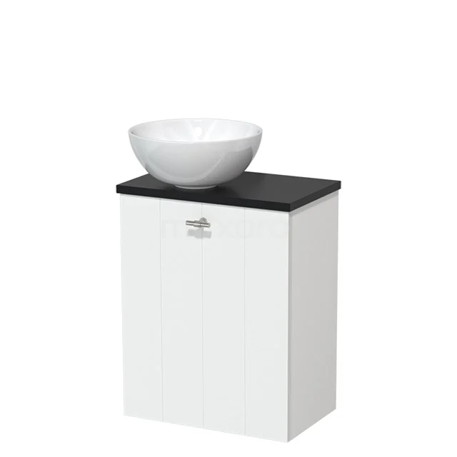 Toiletmeubel met waskom | 41 cm Mat wit Lamel front Hoogglans wit Keramiek waskom Mat zwart blad TMK10-04696