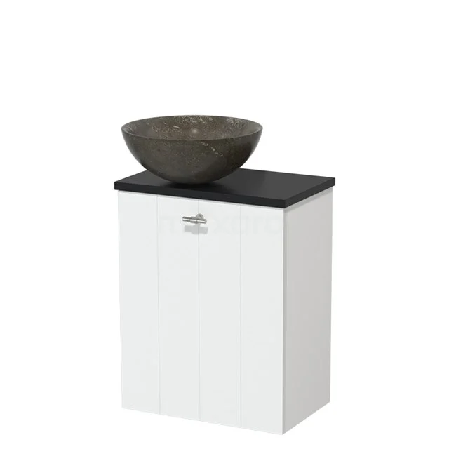 Toilet unit with countertop wash basin | 41 cm Matte white Lamel front Blue stone Natural stone countertop wash basin Matte black worktop TMK10-04697