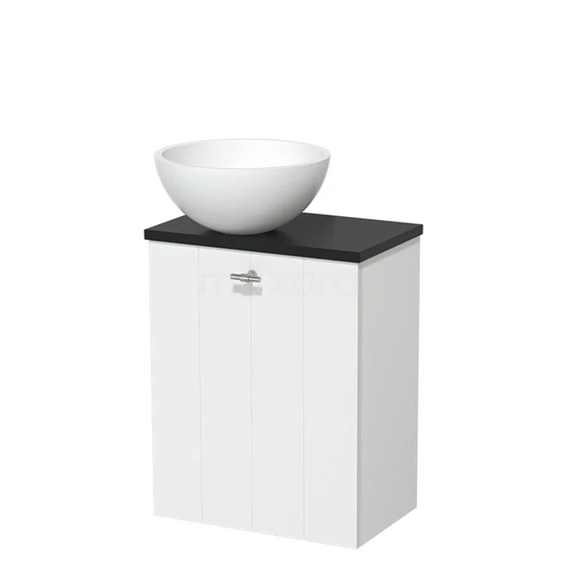 Toilet unit with countertop wash basin | 41 cm Mat white Lamel front Matte white Solid surface wash basin Matte black worktop TMK10-04699