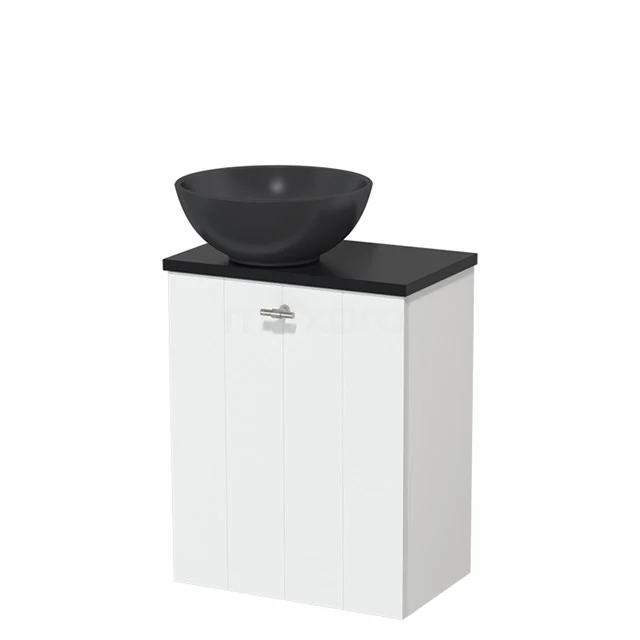 Toilet unit with countertop wash basin | 41 cm Mat white Lamel front Matte white Quartz countertop wash basin Matte black worktop TMK10-04700