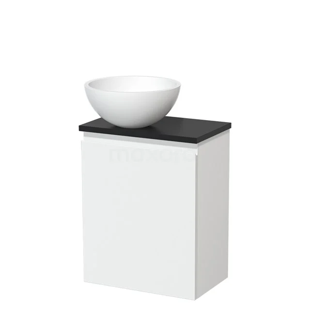 Toiletmeubel met waskom | 41 cm Mat wit Greeploos front Mat wit Solid surface waskom Mat zwart blad TMK10-04709