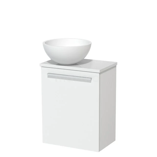 Toiletmeubel met waskom | 41 cm Mat wit Vlak front Mat wit Solid surface waskom Hoogglans wit blad TMK10-05643