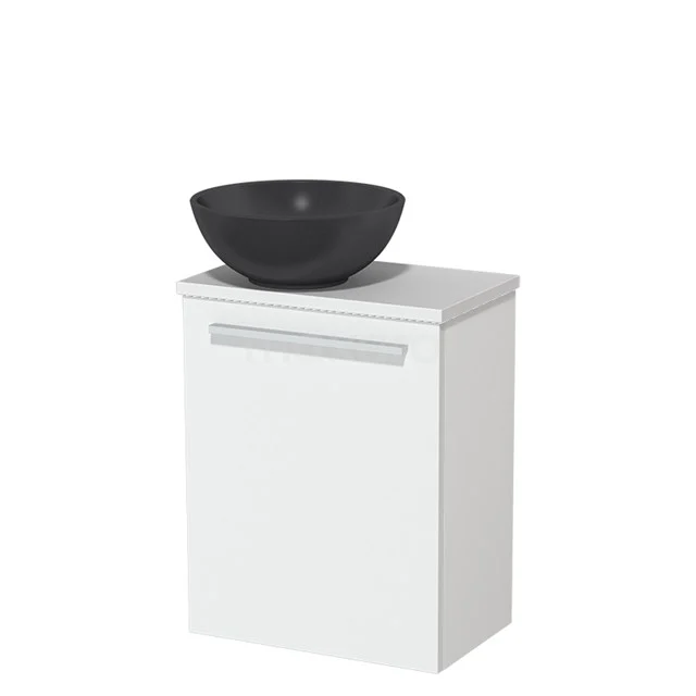 Weißes Badezimmermöbel mit grauem, schalenförmigem Waschbecken, schickes Design, perfekt für eine moderne Badezimmergestaltung.