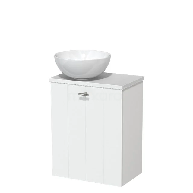 Toiletmeubel met waskom | 41 cm Mat wit Lamel front Hoogglans wit Keramiek waskom Hoogglans wit blad TMK10-05645